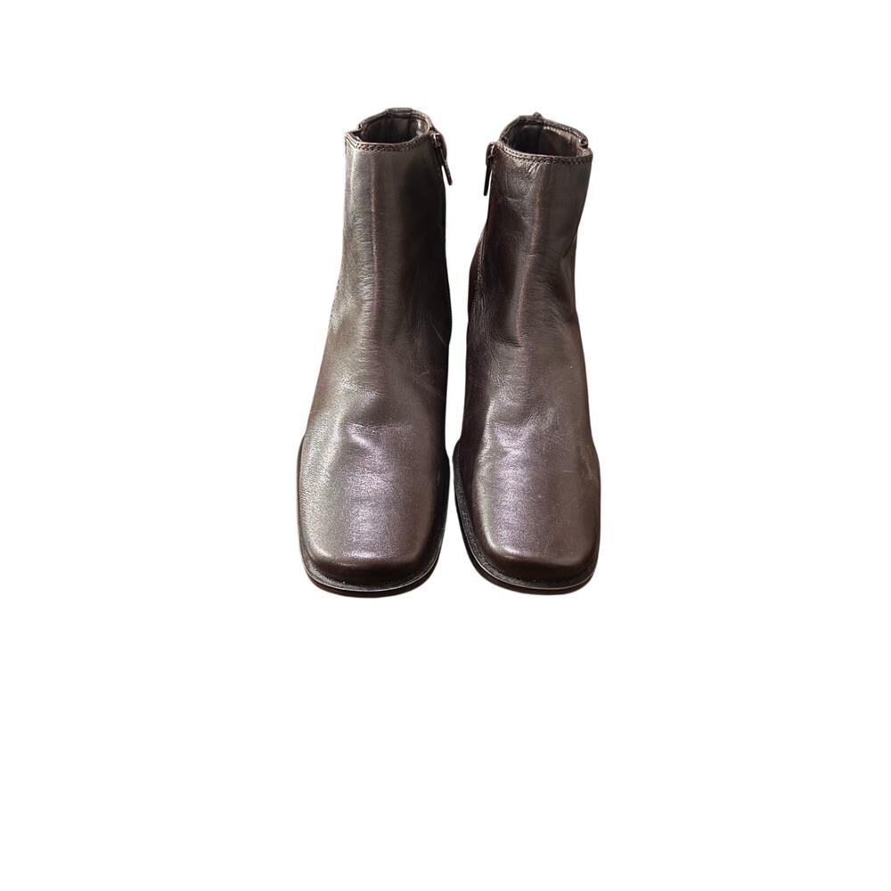 Bass Vienna Brown Leather Women's Ankle Boots Zip Square Toe Block Heel US 7 M